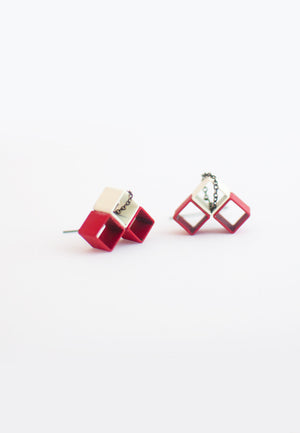 Red White Metal Earrings - sanwaitsai - 1