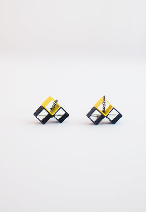 Blue Yellow Metal Earrings - sanwaitsai - 1