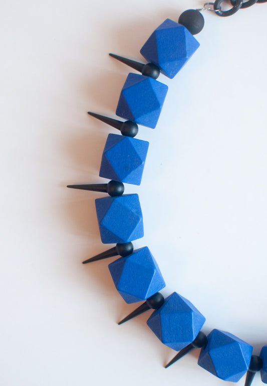 Blue Geometric Beaded Necklace - sanwaitsai