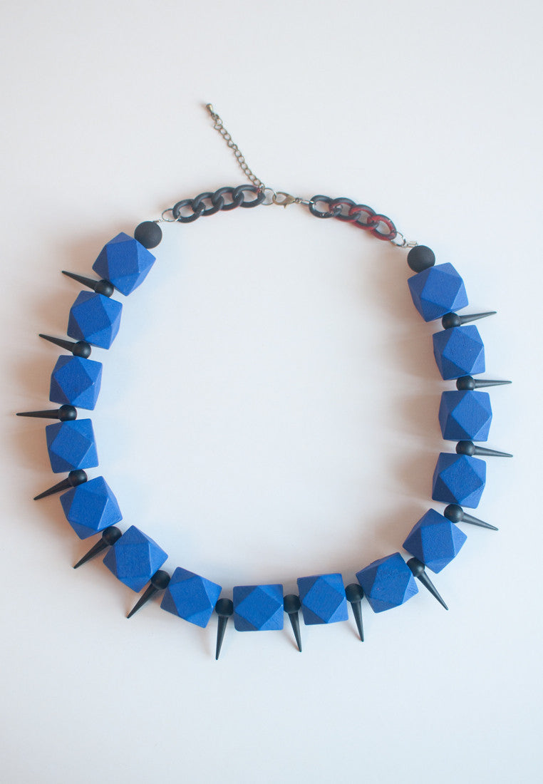 Blue Geometric Beaded Necklace - sanwaitsai