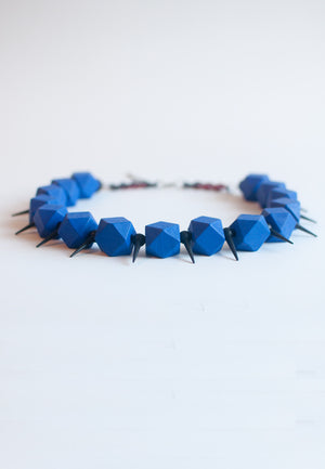 Blue Geometric Beaded Necklace - sanwaitsai
