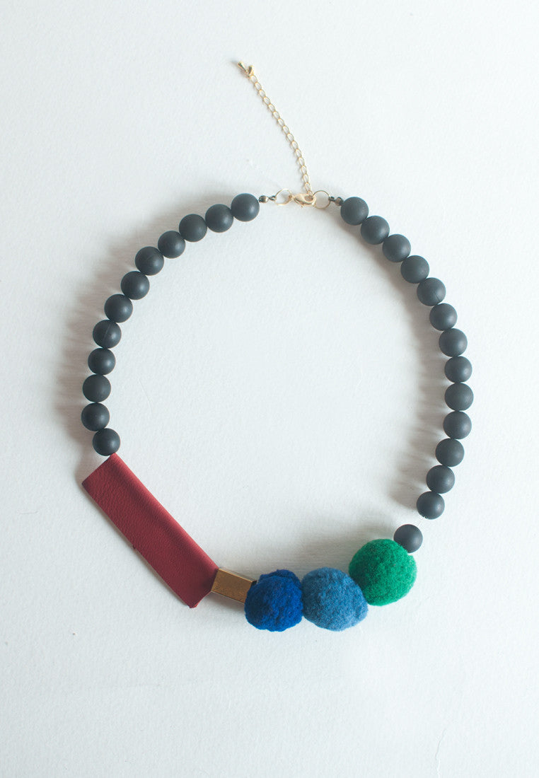 Leather Felt Balls Necklace - sanwaitsai