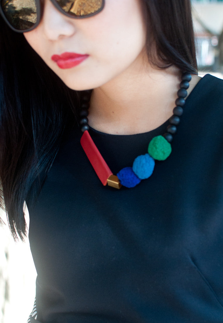 Leather Felt Balls Necklace - sanwaitsai
