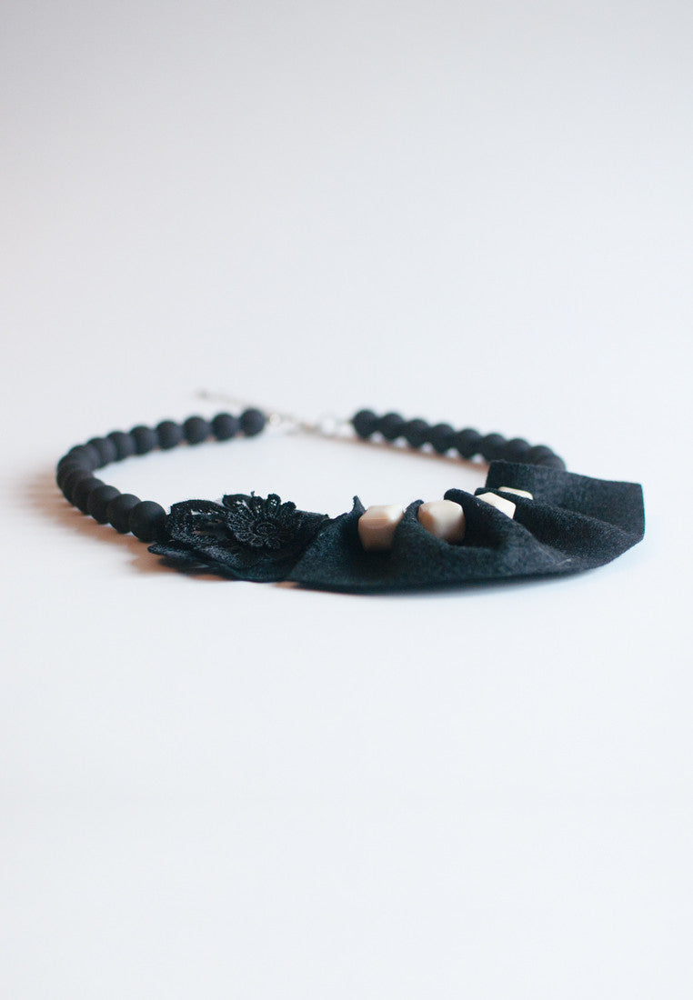 Black Lace Flower Necklace - sanwaitsai - 1