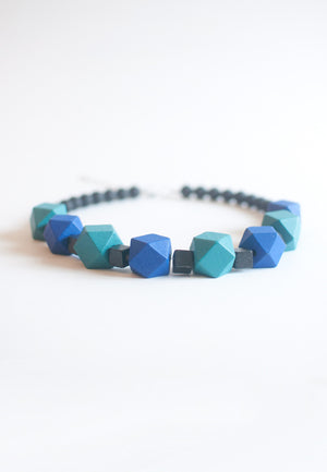 Blue Wooden Statement Necklace - sanwaitsai