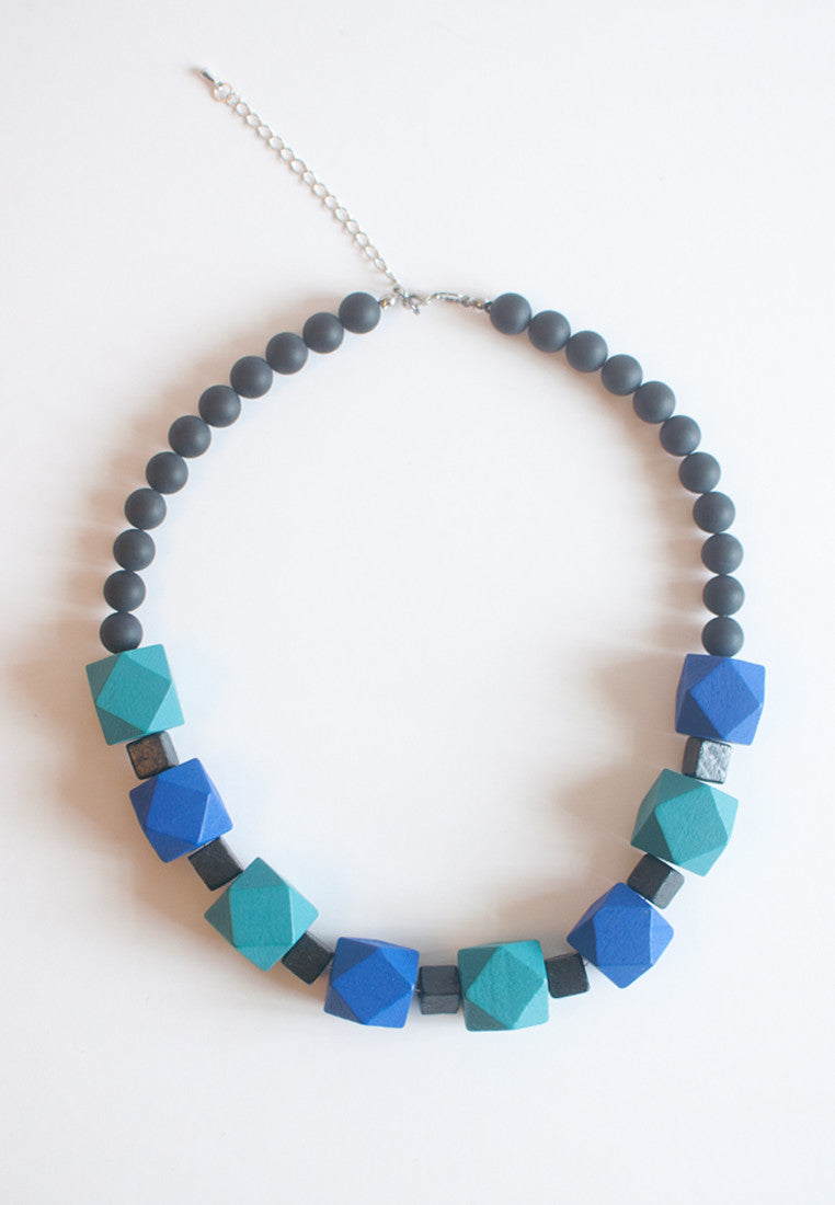 Blue Wooden Statement Necklace - sanwaitsai