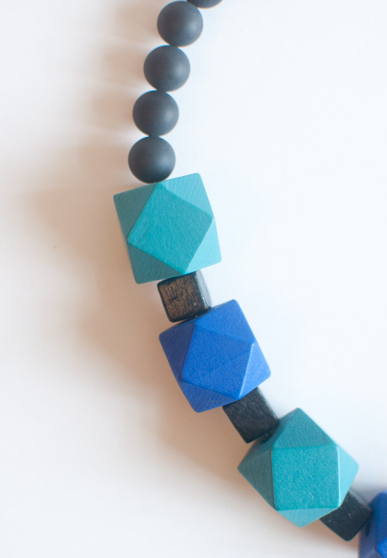 Blue Wooden Statement Necklace - sanwaitsai