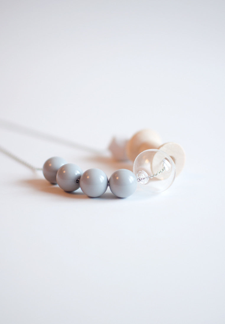 Grey Beads Glass Necklace - sanwaitsai