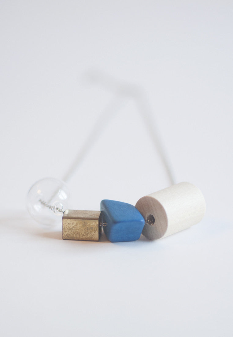 Blue Wood Glass Necklace - sanwaitsai