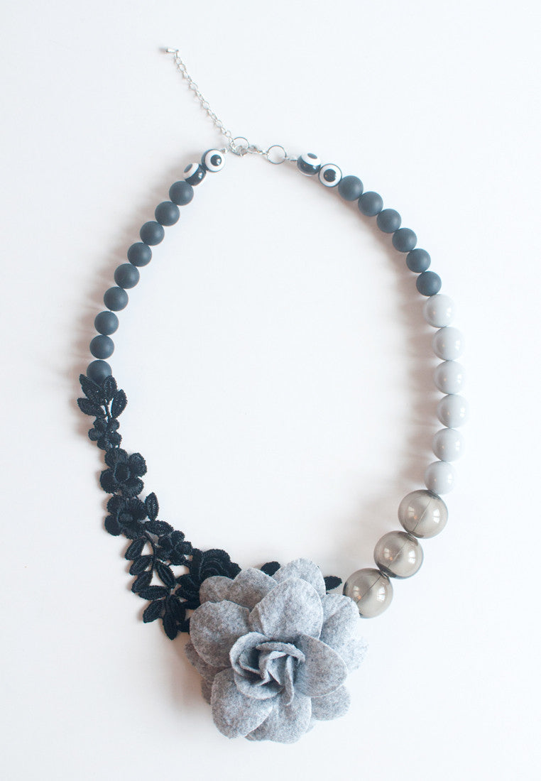 Floral Lace Glass Necklace - sanwaitsai