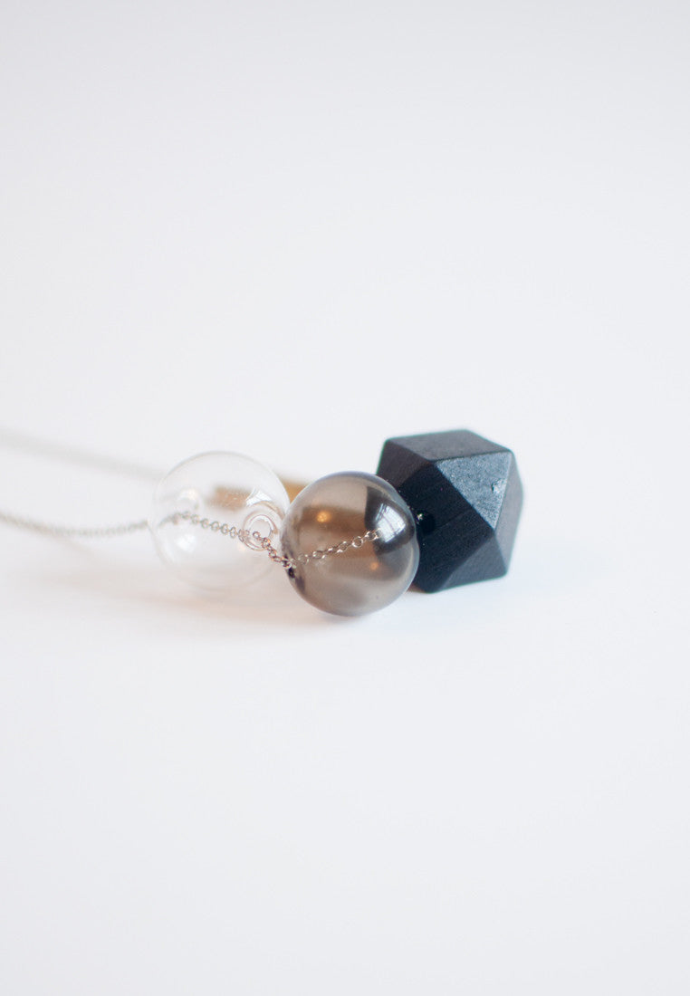Wood Glass Metal Necklace - sanwaitsai