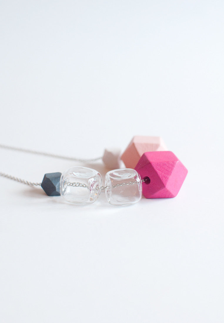 Square Pink Wood Necklace - sanwaitsai