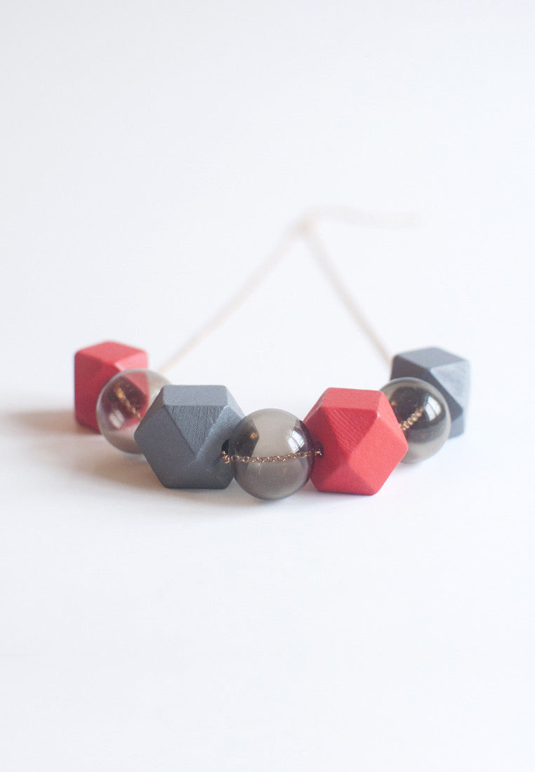 Red Grey Necklace - sanwaitsai