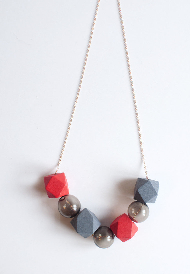 Red Grey Necklace - sanwaitsai