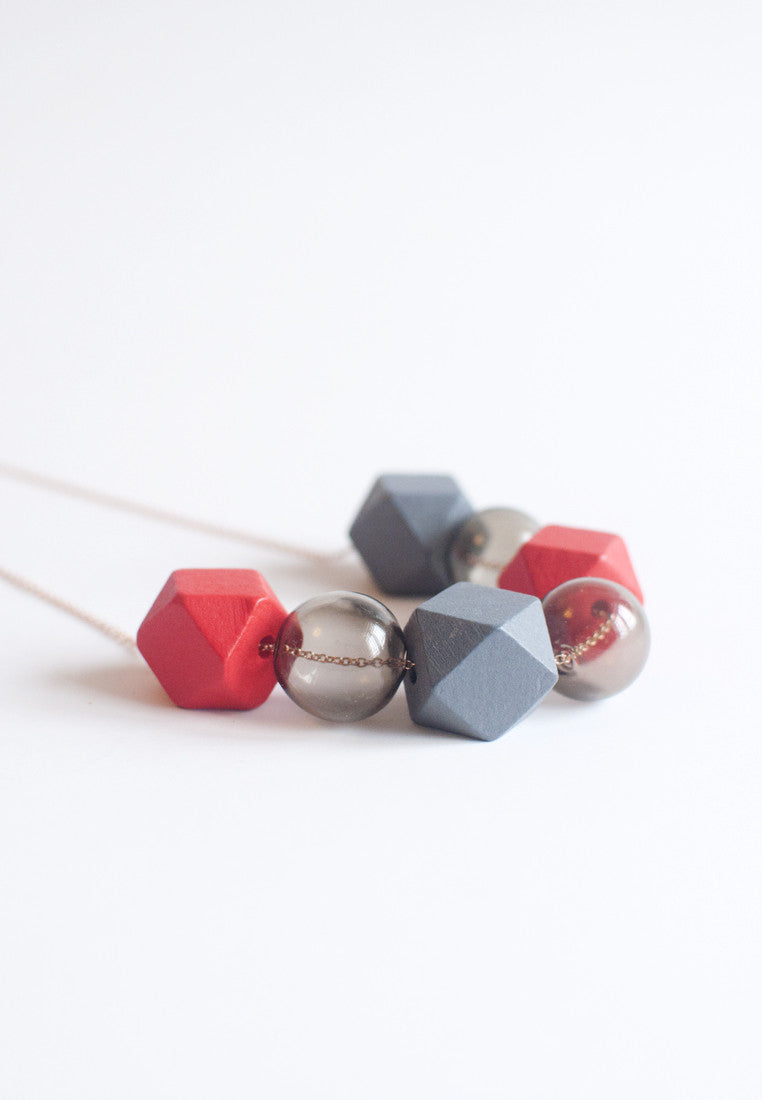 Red Grey Necklace - sanwaitsai