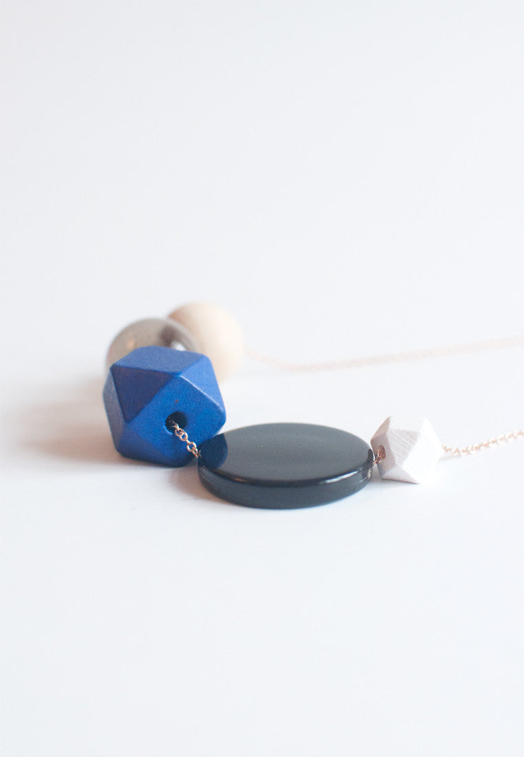 Blue Wood Bead Necklace - sanwaitsai