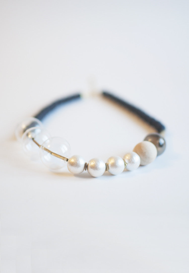 Cotton Pearls Onyx Necklace - sanwaitsai