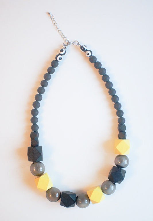 Yellow Wooden Bead Necklace - sanwaitsai