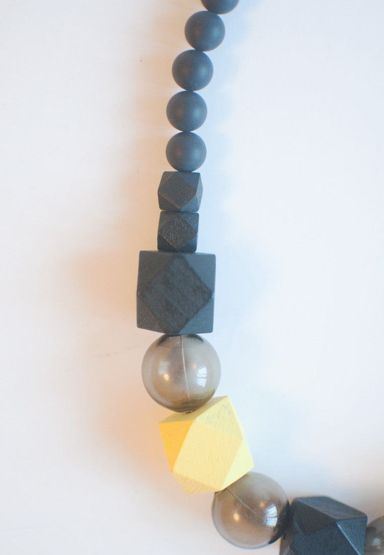 Yellow Wooden Bead Necklace - sanwaitsai