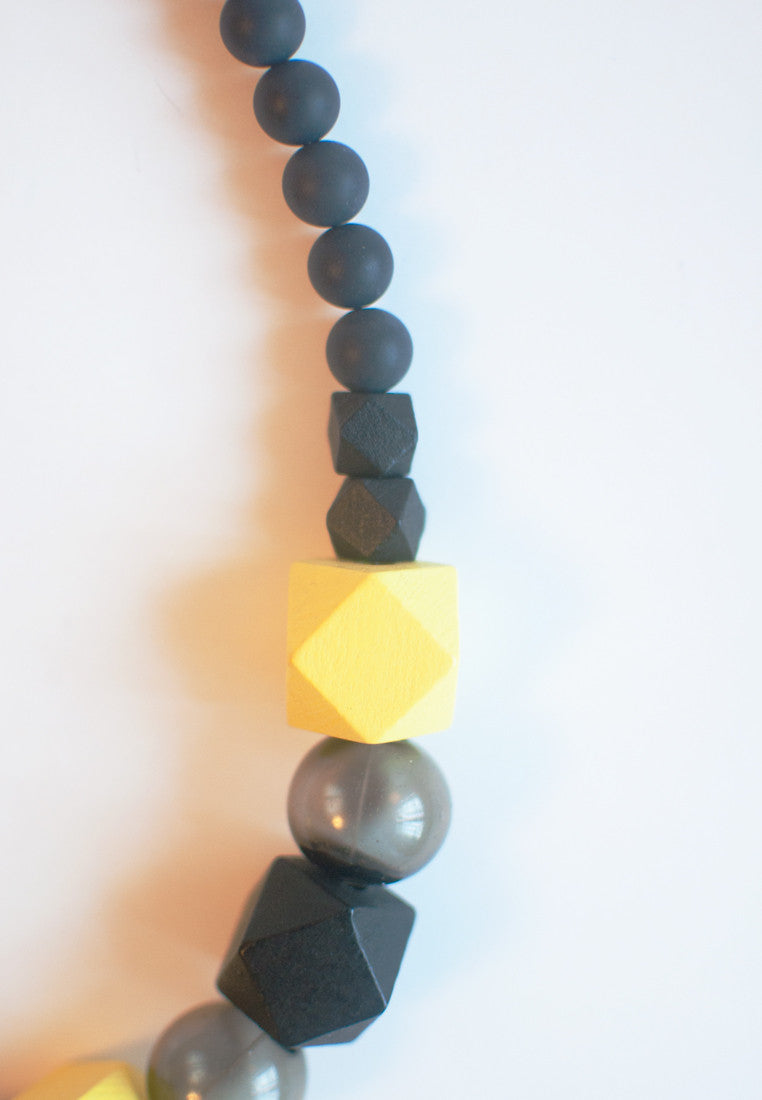 Yellow Wooden Bead Necklace - sanwaitsai
