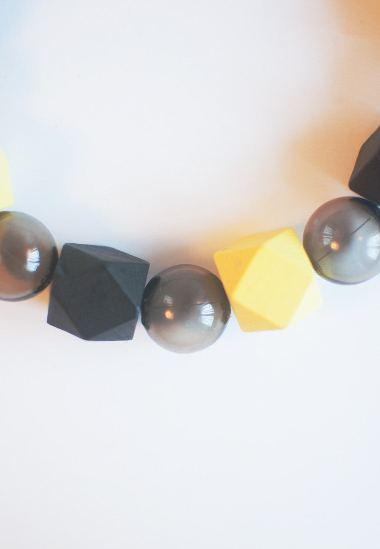 Yellow Wooden Bead Necklace - sanwaitsai