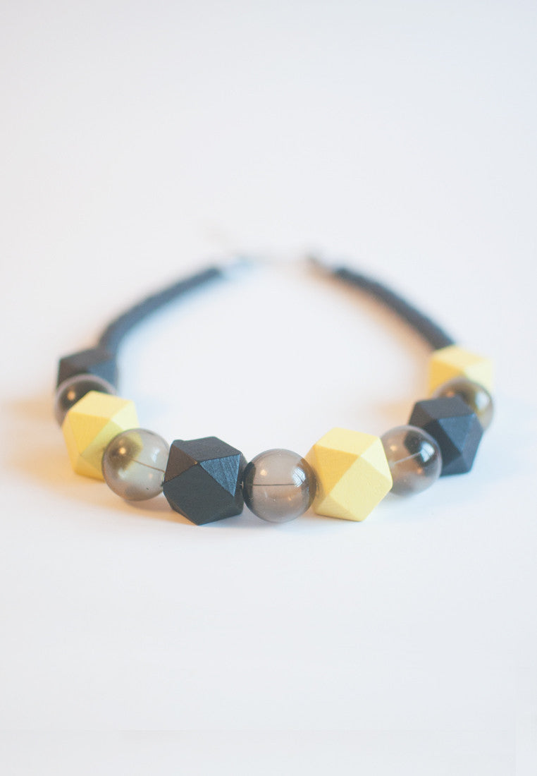 Yellow Wooden Bead Necklace - sanwaitsai