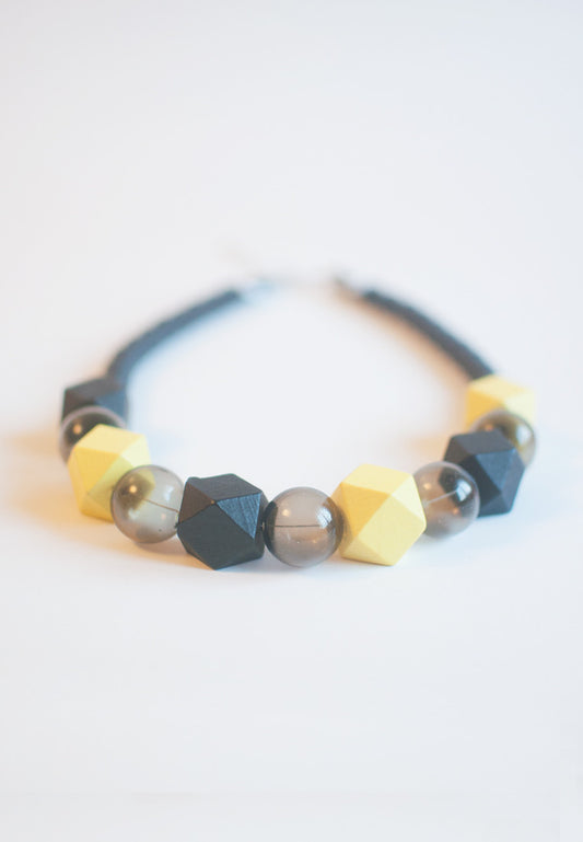 Yellow Wooden Bead Necklace - sanwaitsai