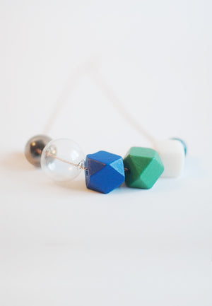 Blue Green Wooden Necklace - sanwaitsai