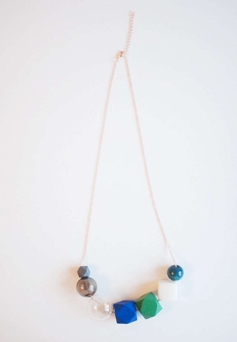 Blue Green Wooden Necklace - sanwaitsai