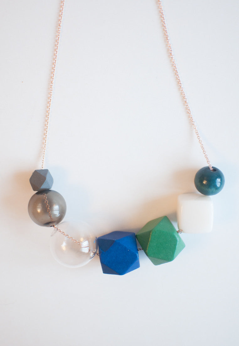 Blue Green Wooden Necklace - sanwaitsai