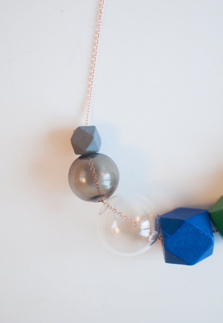 Blue Green Wooden Necklace - sanwaitsai