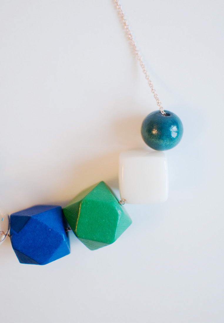 Blue Green Wooden Necklace - sanwaitsai