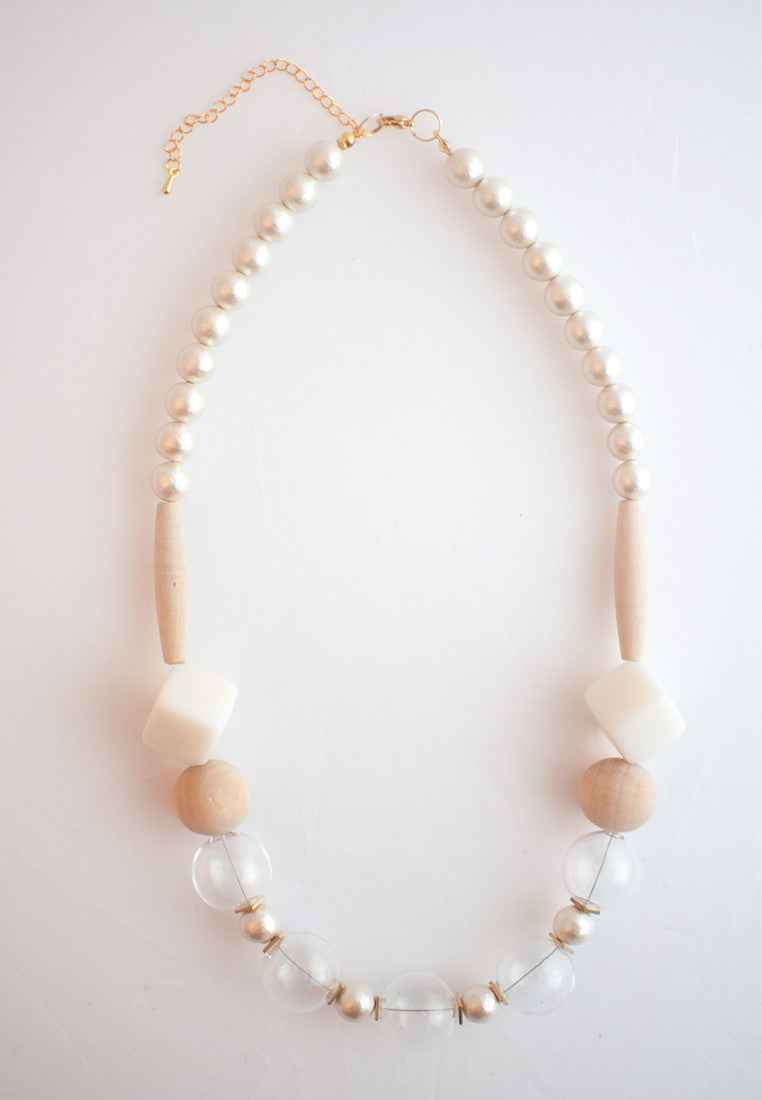 Glass White Wood Necklace - sanwaitsai