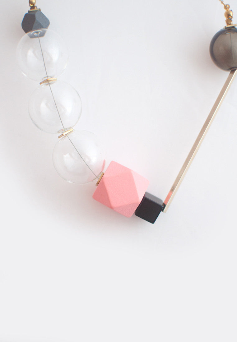 Pink Glass Beads Necklace - sanwaitsai