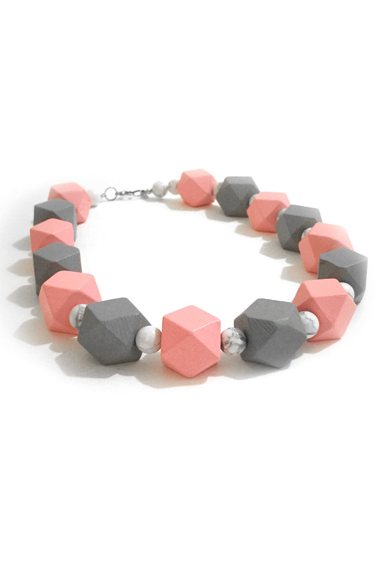 Pink White Howlite Necklace - sanwaitsai