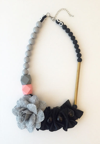 Black Lace Glass Beads Necklace - sanwaitsai