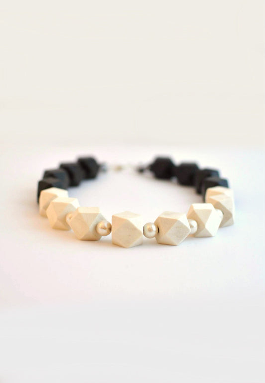 Black & White Wood Necklace - sanwaitsai - 1
