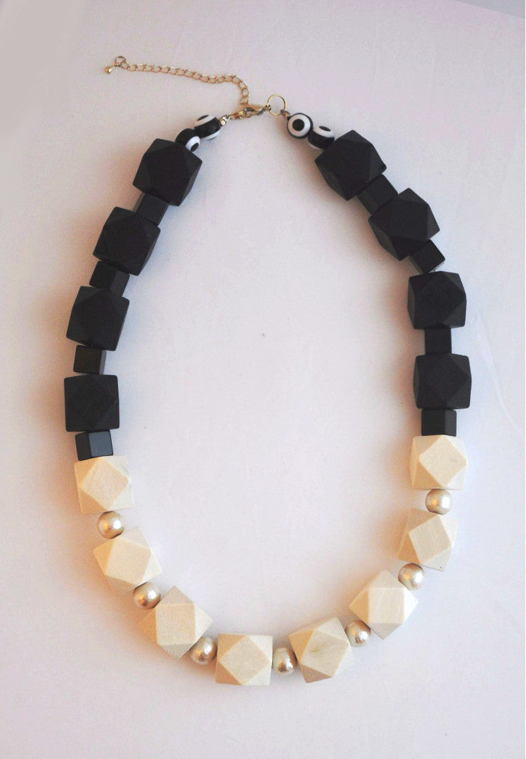 Black & White Wood Necklace - sanwaitsai - 4