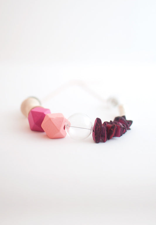 Natural Wood Pink Necklace - sanwaitsai