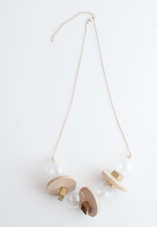 Round Wood Glass Metal Necklace - sanwaitsai - 2
