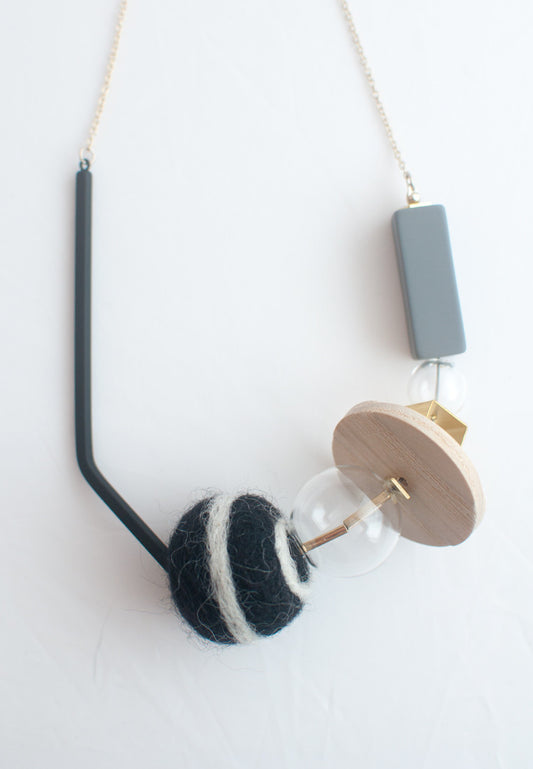 Felt Ball Wood Metal Necklace - sanwaitsai - 2